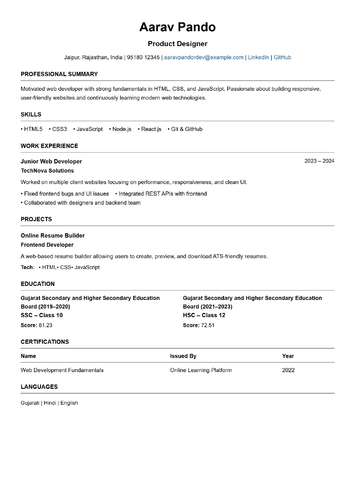 Modern Professional Resume with Experience and Projects